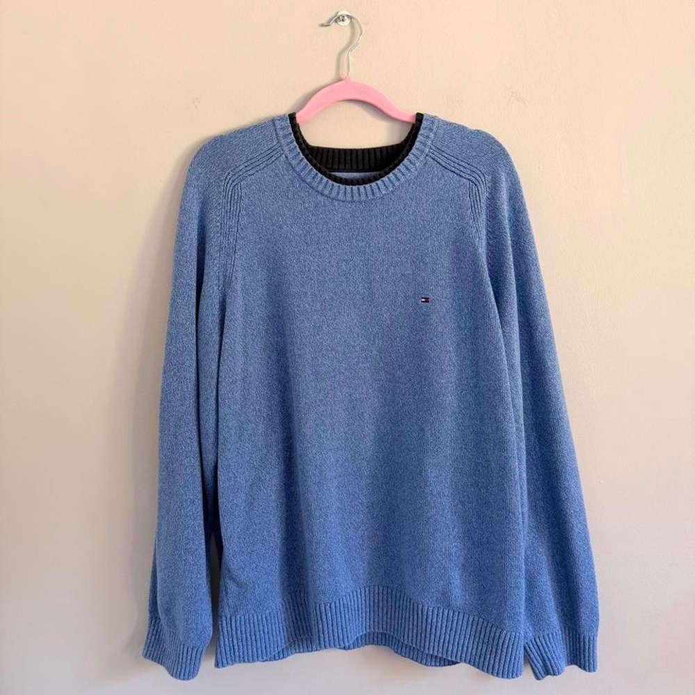 VINTAGE BLUE AND NAVY TOMMY‎ HILFIGER DOUBLE COLLAR SWEATER
